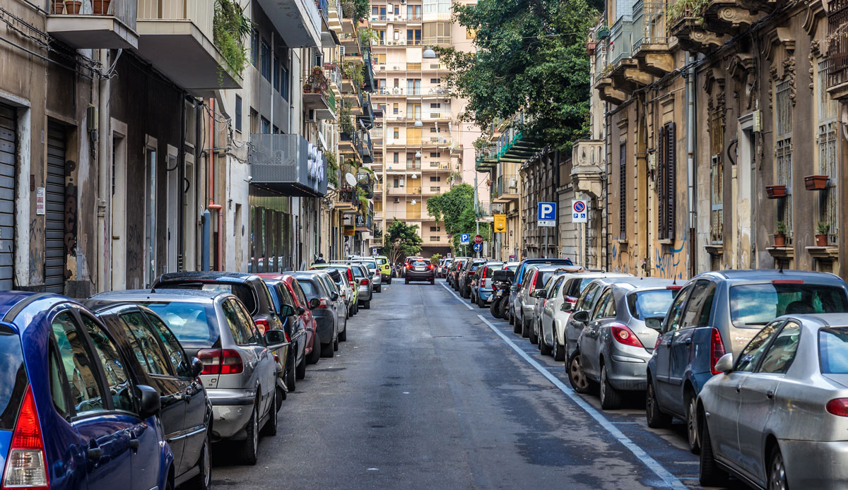 One-Way Street Full of Parking Cars