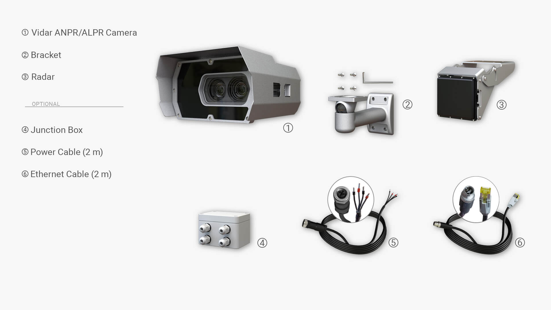 Included and optional parts of Vidar speed enforcement camera
