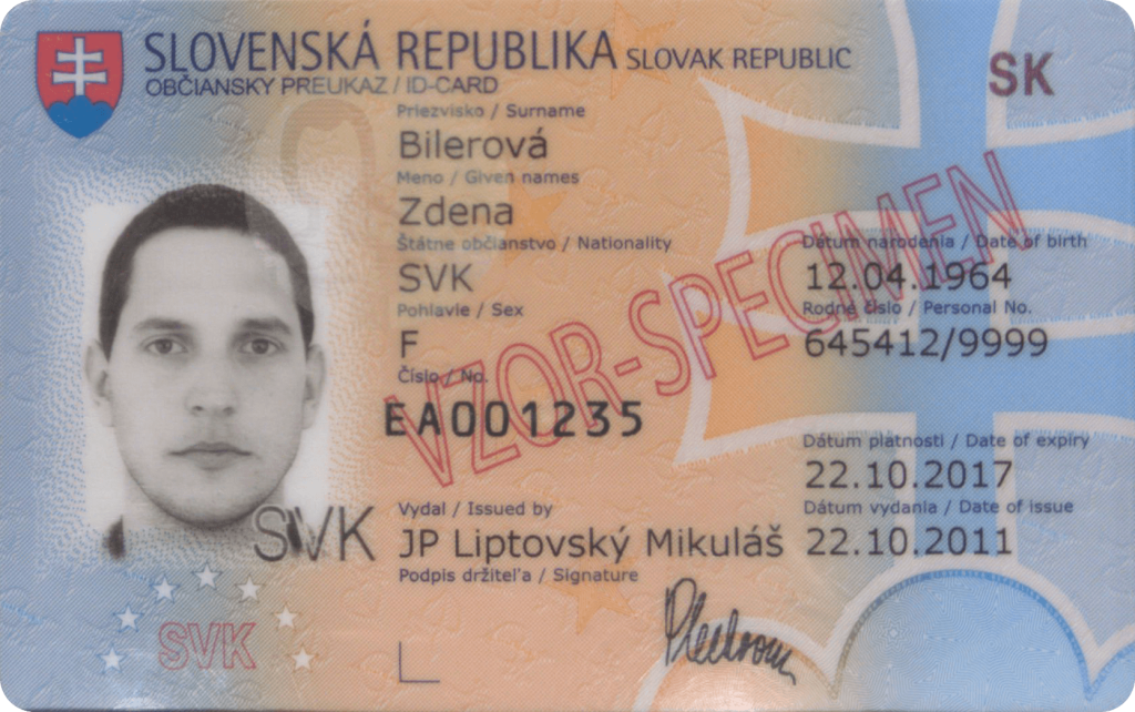 Slovakian Specimen ID Card With Standard VIZ Data