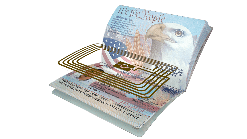 RFID Chip anc Circuit Inside az American Passport