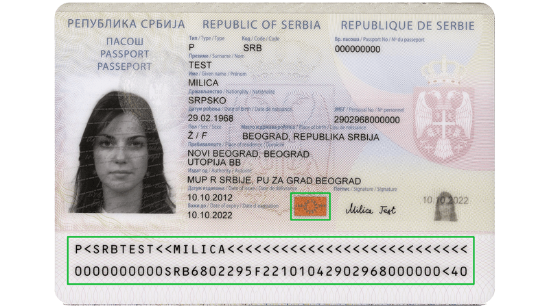 Serbian Passport With RFID Tag and MRZ Data Emphasized