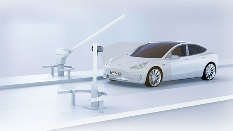 3D Rendering of a Tesla Car Approaching an ANPR Access Control System