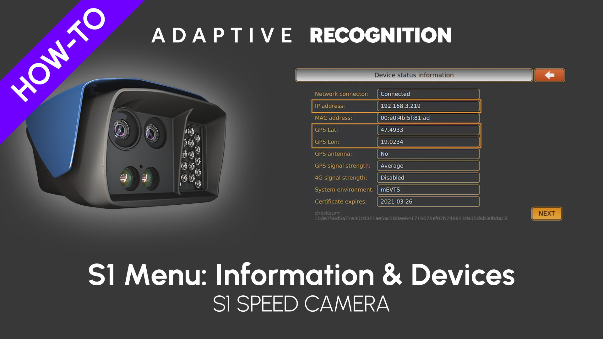 S1 portable speed camera how-to video series - menu: information and devices