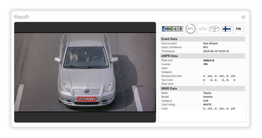 carmen axis ANPR ALPR video application data panel