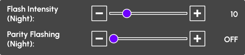 flash intensity night / parity flashing night setting for license plate recognition