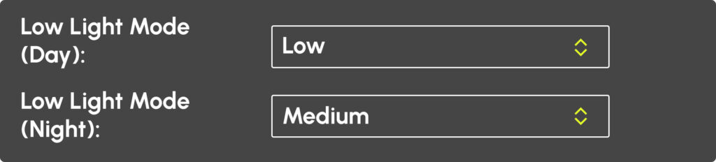 low light mode (day / night) setting for license plate recognition