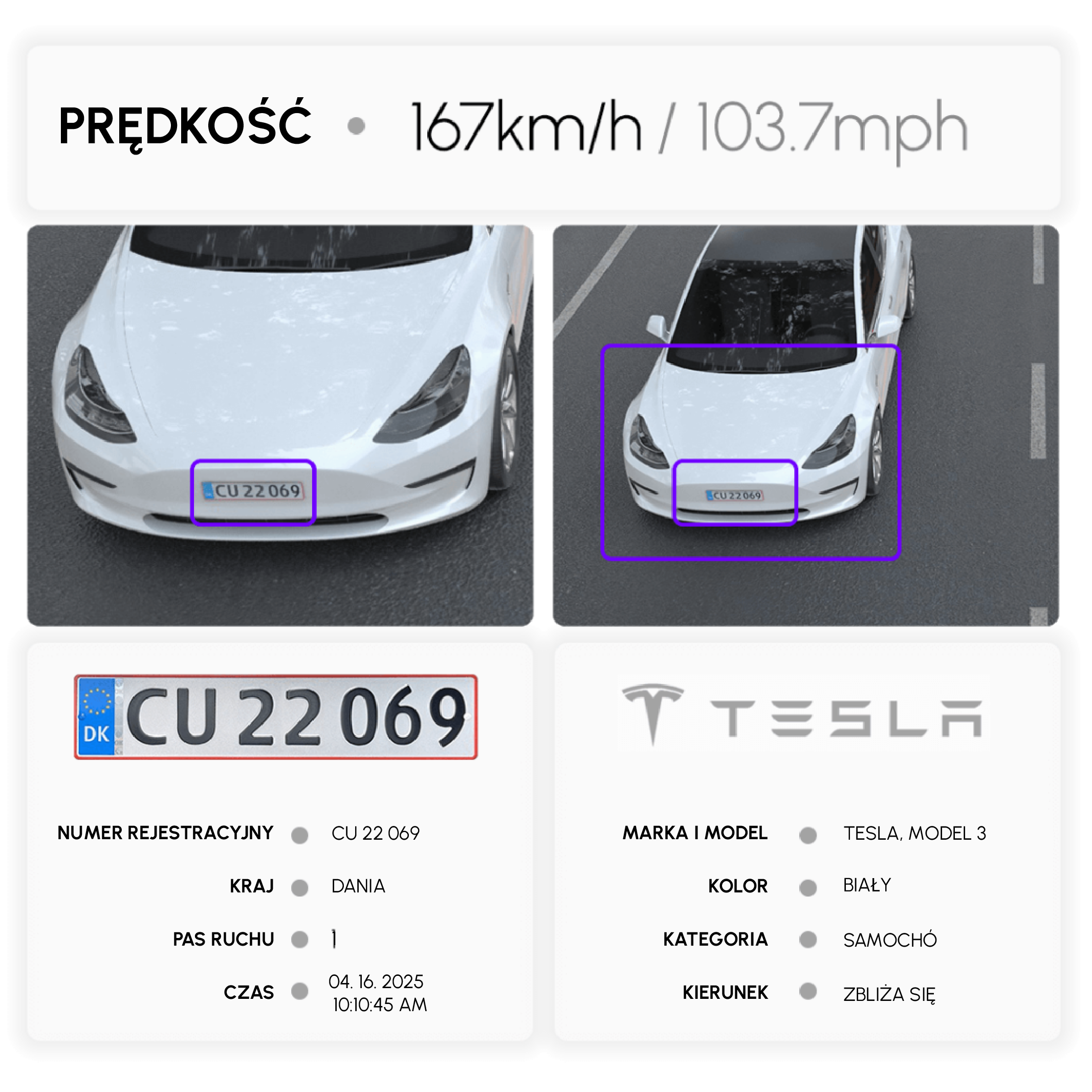 vidar speed detection camera data panel