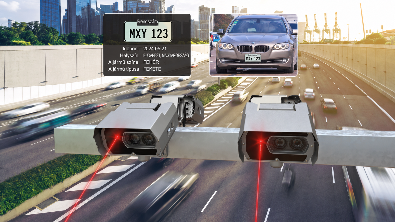 Vidar Cameras With Laser Triggering Over a Highway Reading and Recognizing License Plates